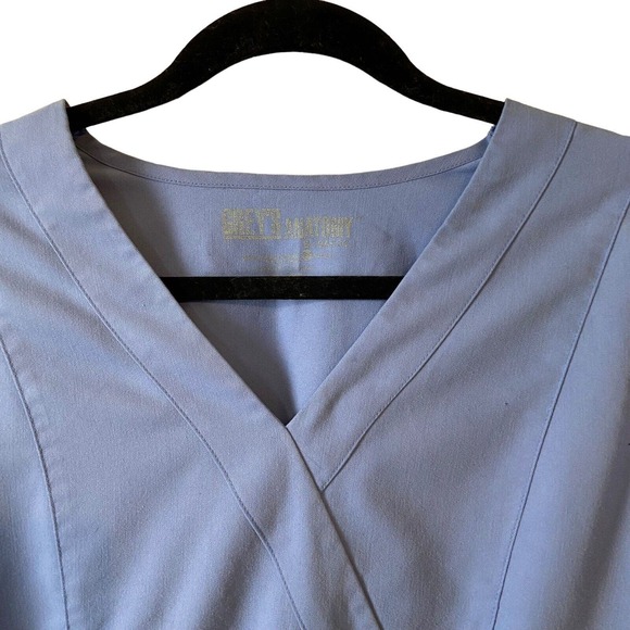 Grey's Anatomy by Barco Scrub Top Large Blue Workwear Career wear Pockets V-Neck - Picture 4 of 11